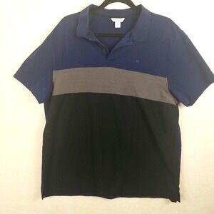 Calvin Klein Men's XL Blue Gray Black Colorblock Short Sleeve Polo Shirt